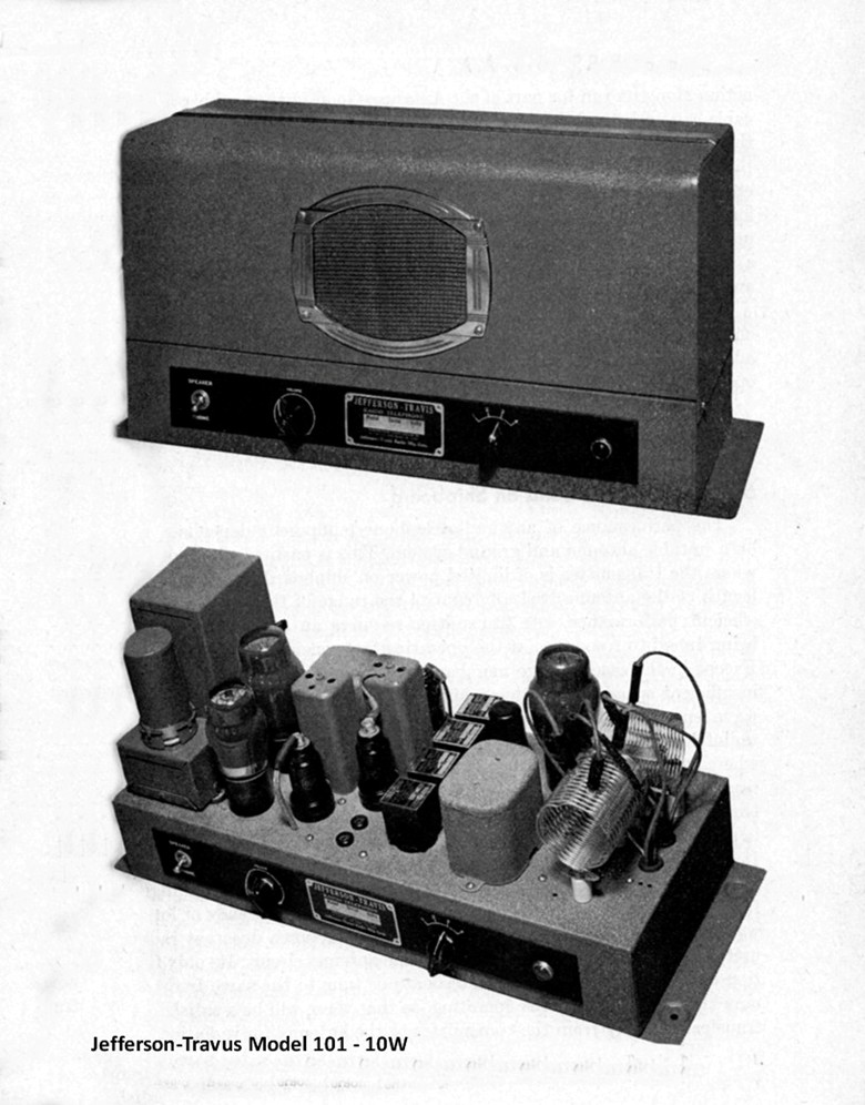 Outside and inside views of a 10W transceiver showing 6 tubes and 4 frequency-setting crystal units 